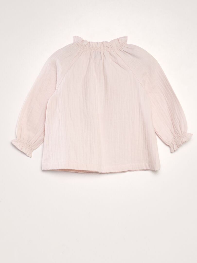 Blouse met lange mouwen en rucheskraag - ROZE