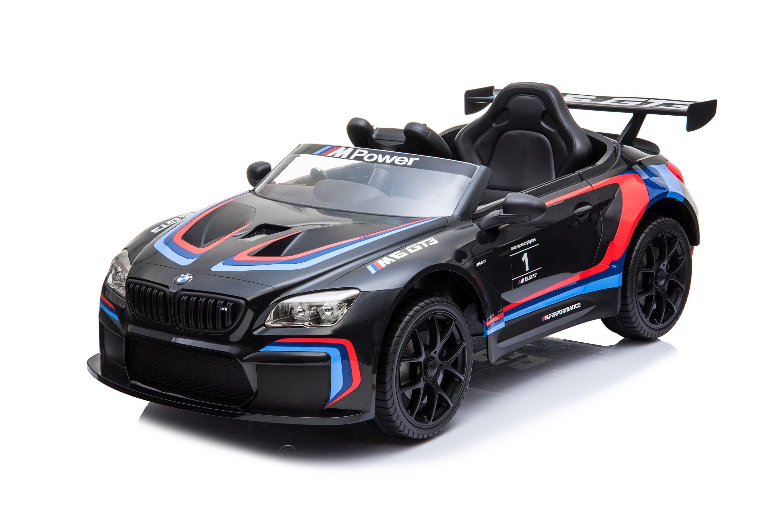 Carrinho Elétrico Infantil da Toys Store - BMW M6 Sport GT3 com Bluetooth, Bancos em Couro EVA, Capacidade de Carga de 35 kg, Entrada AUX/USB, MP3, Buzina e Som do Motor no Volante, Controle Remoto
