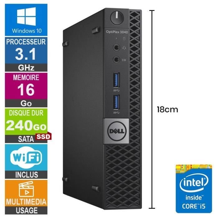 Mini-pc Dell 3040 Micro i5-6500T 3,10 GHz 16 GB/240 GB SSD Wifi Windows 10