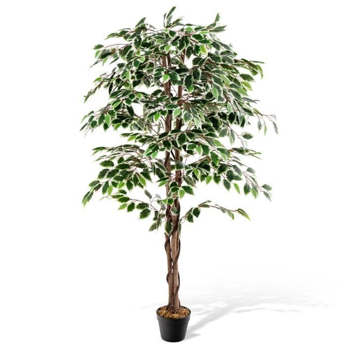 Plante Artificielle Ficus COSTWAY - 160CM - Pot Rempli de Ciment - 1008 Feuilles Tronc Réaliste Mousse Séchée