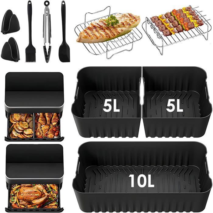 Accessoires Air Fryer - ZIG-ZAG TERRITOIRES - Cosori Dual Zone 10L - Réutilisables - Plat et Grille - 3 pièces