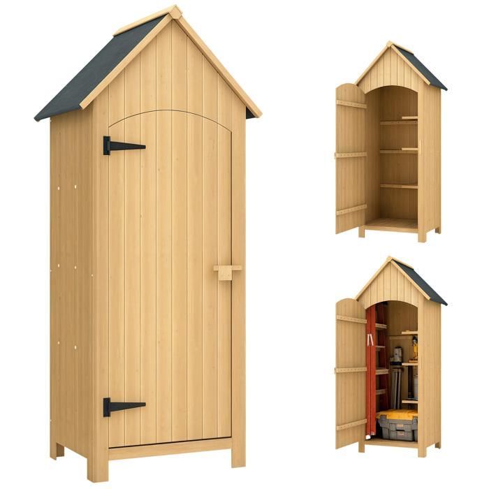 Outsunny - Armario para caseta de jardín - Madera de abeto - 77,5 x 54,2 x 179,5 cm - Madera natural