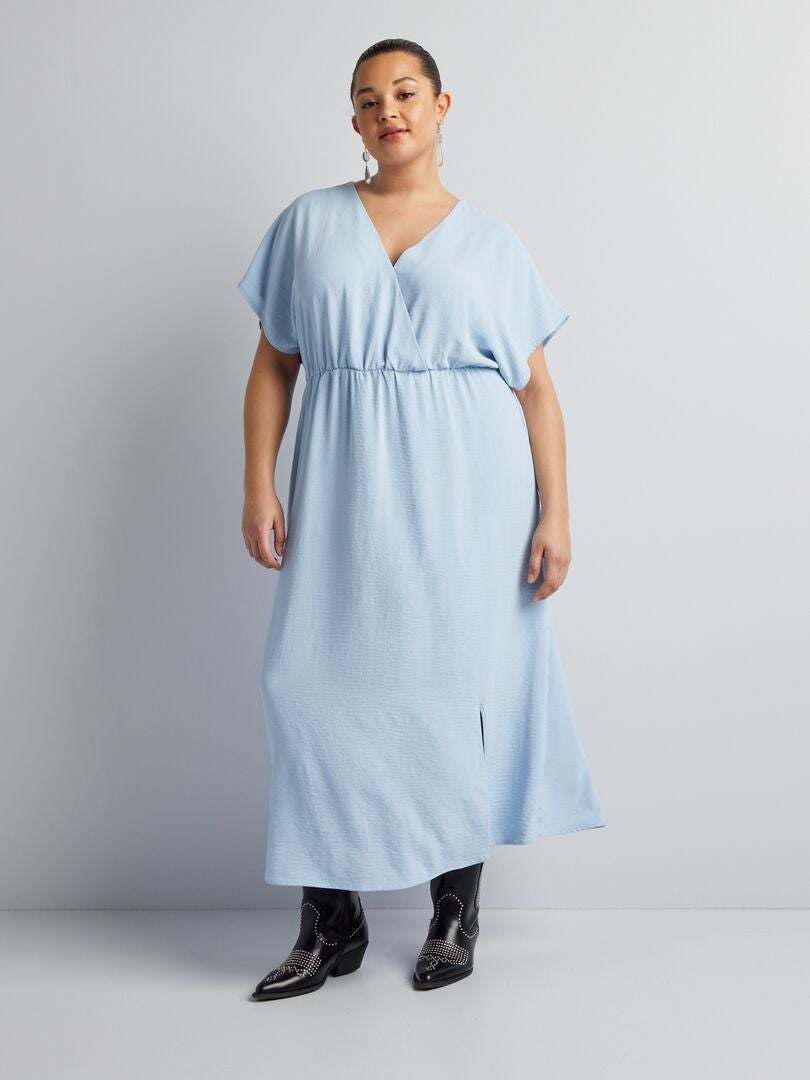Zachte jurk met korte mouwen - BLAUW