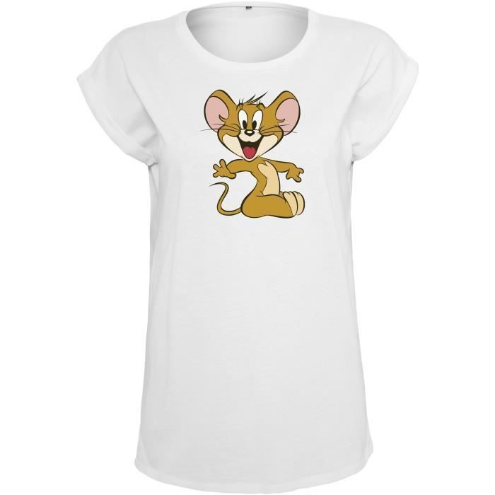 Camiseta de talla grande para mujer - MISTER TEE - Tom y Jerry Mouse - blanca