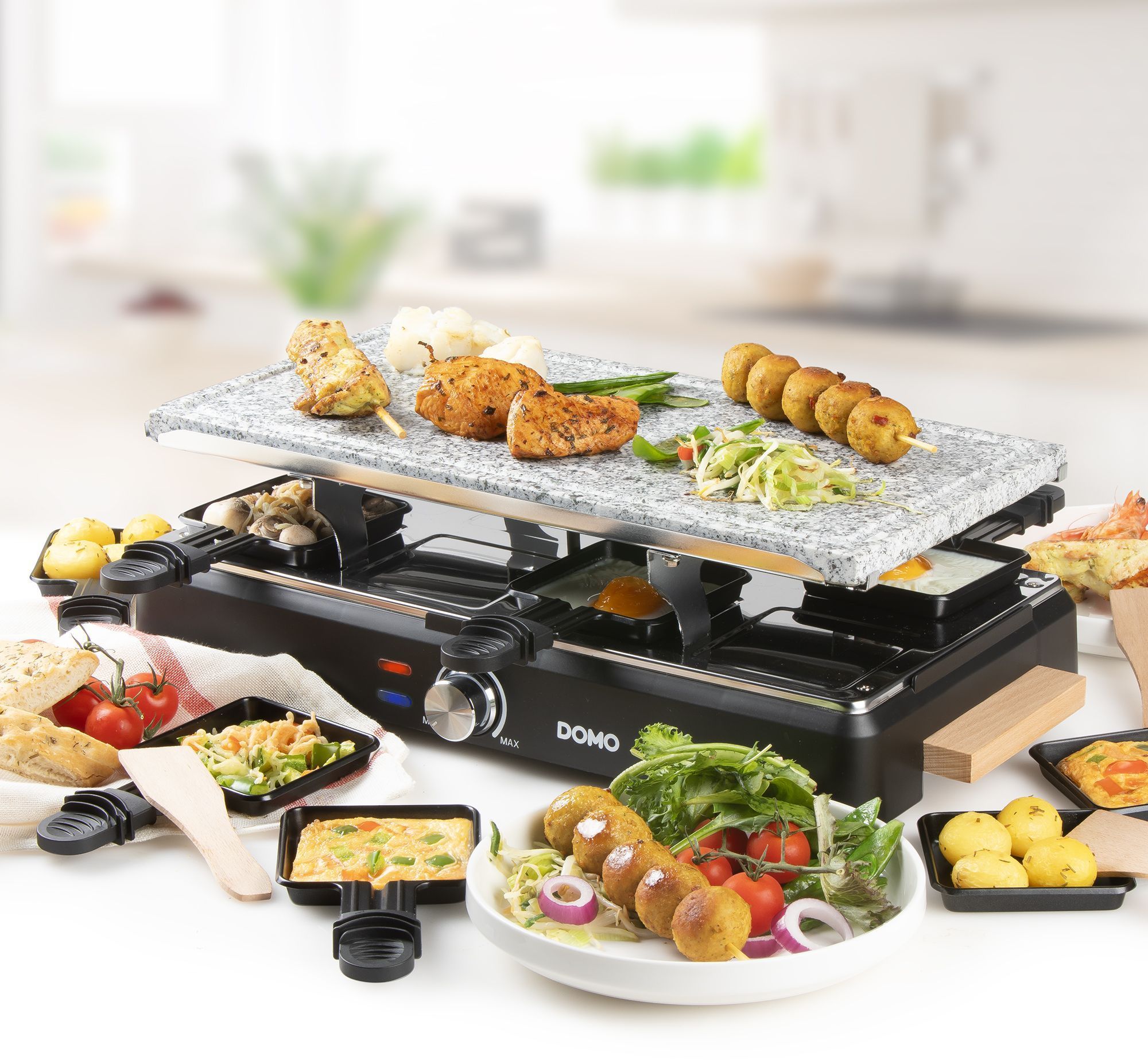 Parrilla para raclette - DOMO - DO9262G - 8 personas - Piedra para cocinar - Parrilla - 1400 W