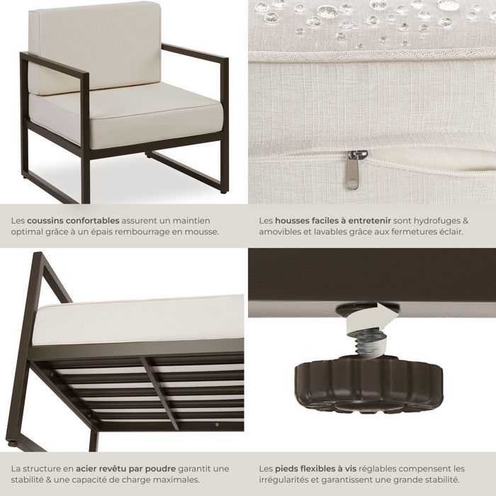 Sillón de jardín - TECTAKE - Silla COMOSA para uso exterior, acolchado XXL, estructura de acero - Beige