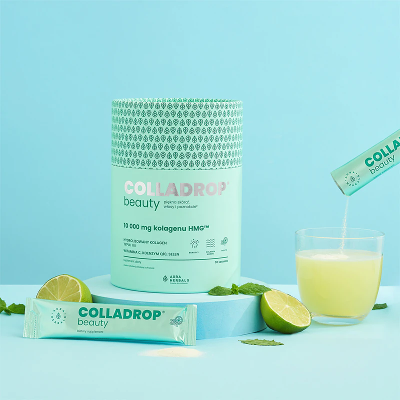 Aura Herbals Colladrop Beauty collagen HMG 10 000 mg doplnok stravy morský kolagén pre krásne vlasy, pokožku a nechty