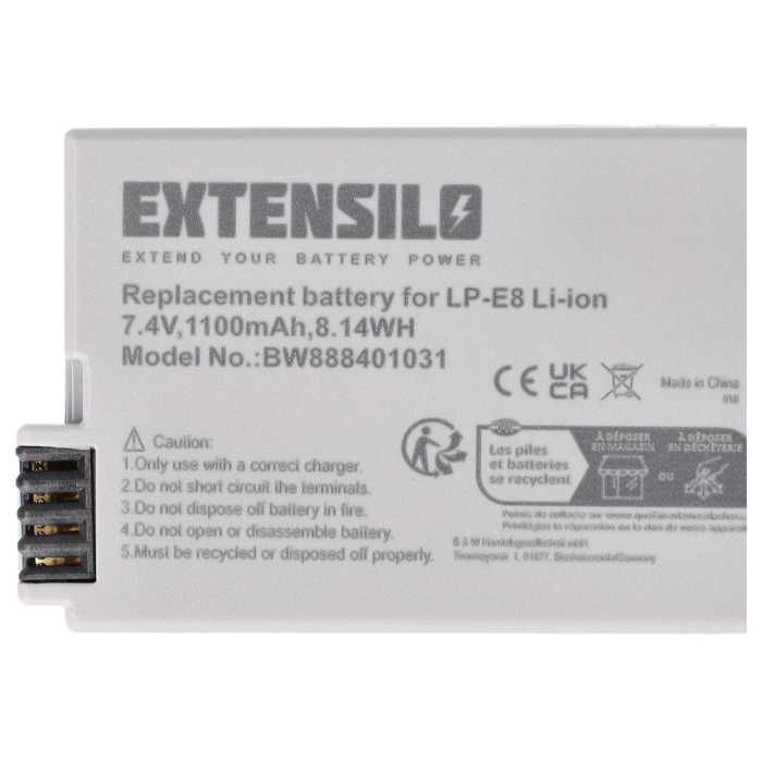 EXTENSILO 3x accu, compatibel met Canon EOS 600D, Kiss X6i, 650D, 700D, Kiss X5, 550D, Kiss X4 en Kiss X7i camera's.