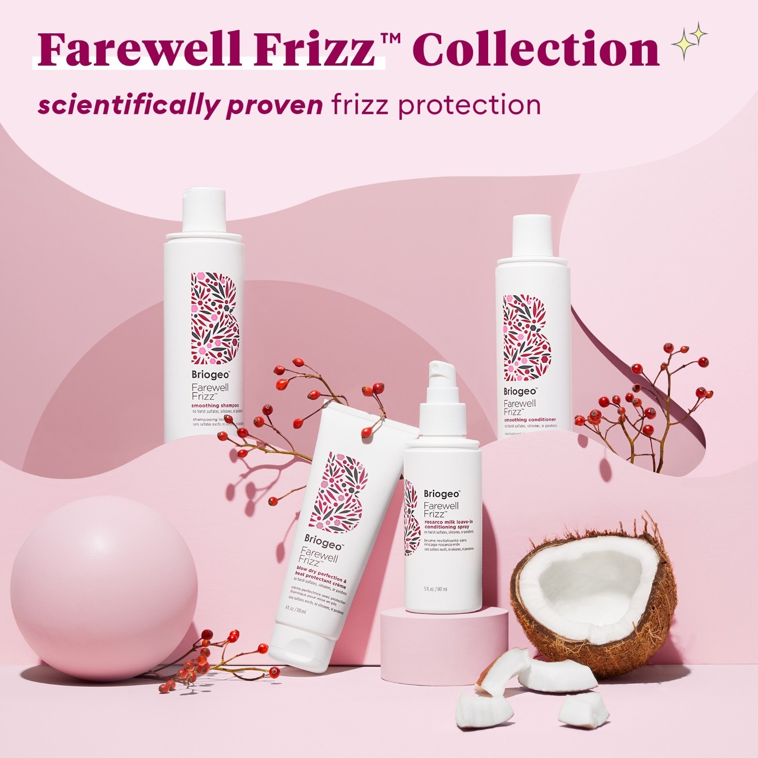 Briogeo sprej za zaštitu od topline Farewell Frizz™ krema za savršenu feniranu kosu i zaštitu od topline – 118 ml