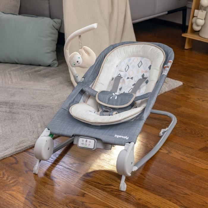 INGENUITY -Parker- Sdraietta pieghevole per neonati con massaggio addominale - Posizione fissa o a dondolo, vibrazioni, regalo per neonati