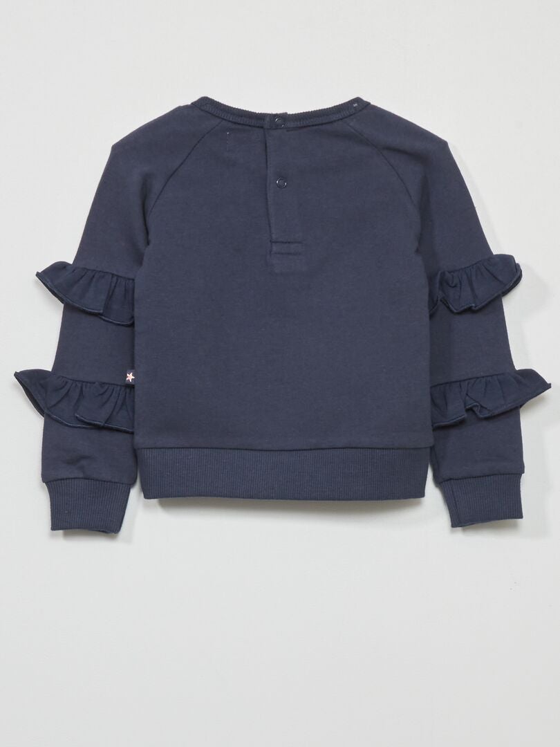 Fleece sweatshirt met ruchesmouwen - BLAUW