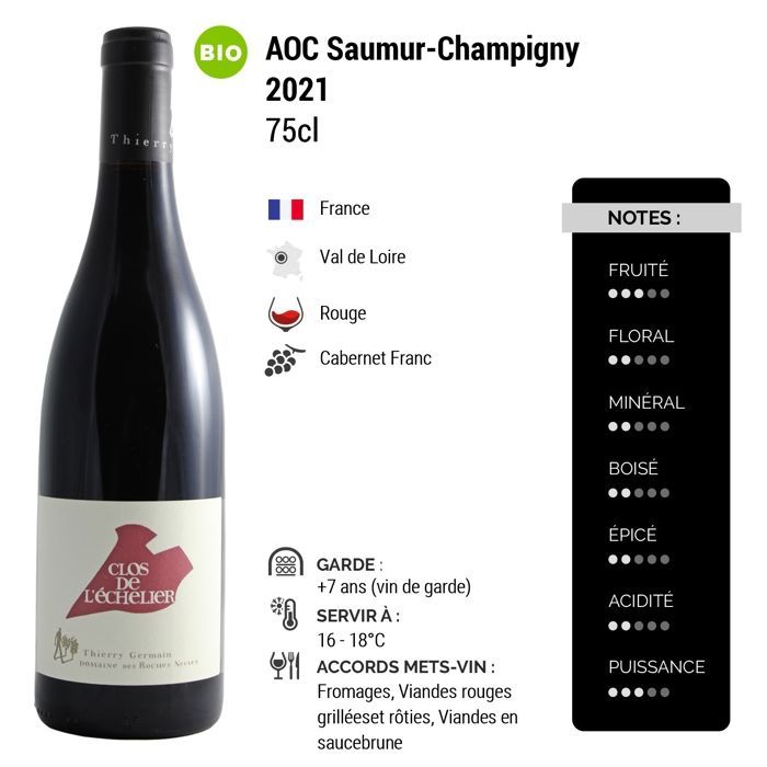 Domaine des Roches Neuves Saumur-Champigny Clos de L'Echelier 2021 - Vino rosso della Valle della Loira (3x75cl) Biologico