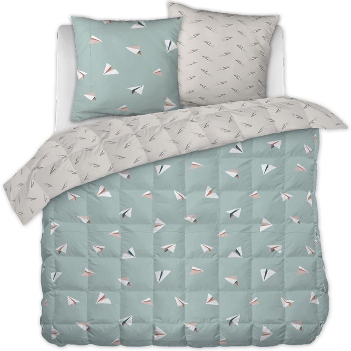 Edredón de peso medio de 200 x 200 cm + 2 fundas de almohada de 63 x 63 cm – algodón de 57 hilos – Petits Papiers