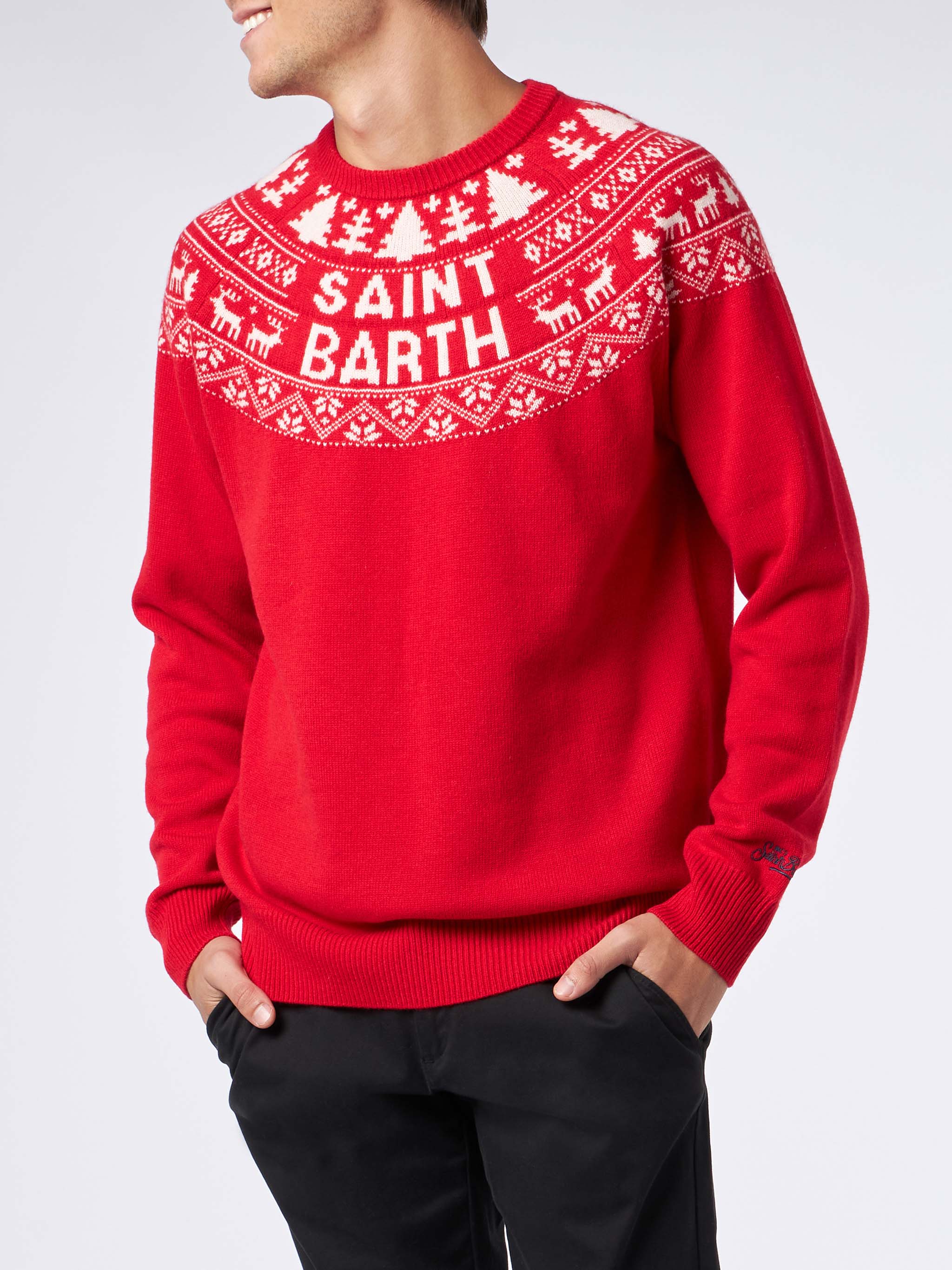 Suéter rojo de estilo noruego para hombre