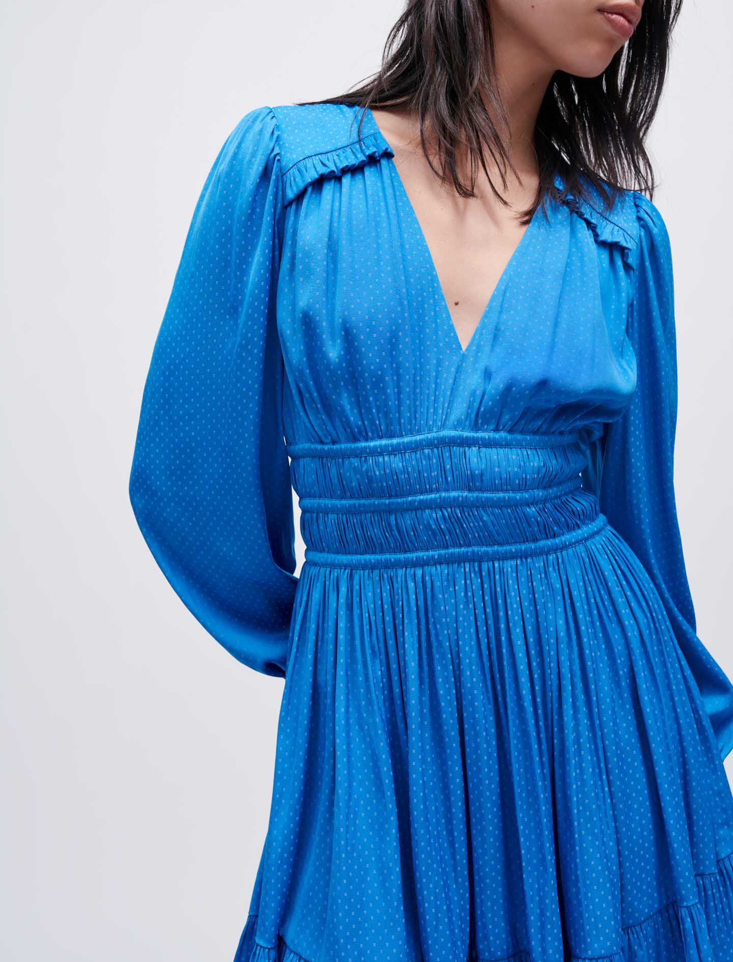 Rochie din satin cu volane - Albastră