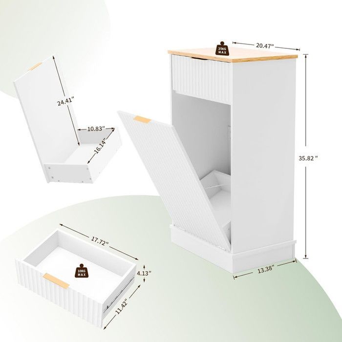 Credenza da cucina - ALIGHTUP - con anta e cassetti per pattumiera e cesto della biancheria - Bianca - 51x34x91,4 cm
