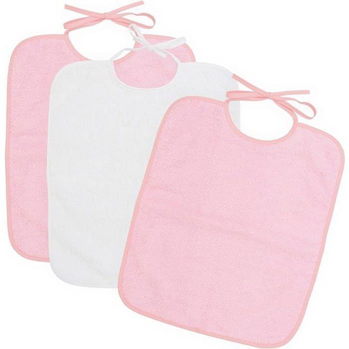 Ti TIN | Pack de 3 Bavoirs en Éponge | Pour Bébé de Plus d'1 An | Fermeture avec Rubans | Couleurs Unies Rose Pastel | 32x36 cm