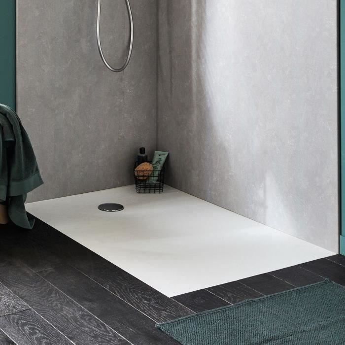 Plato de ducha extraplano Jacob Delafon Ipso de 120x80 cm - Textura de piedra blanca mate