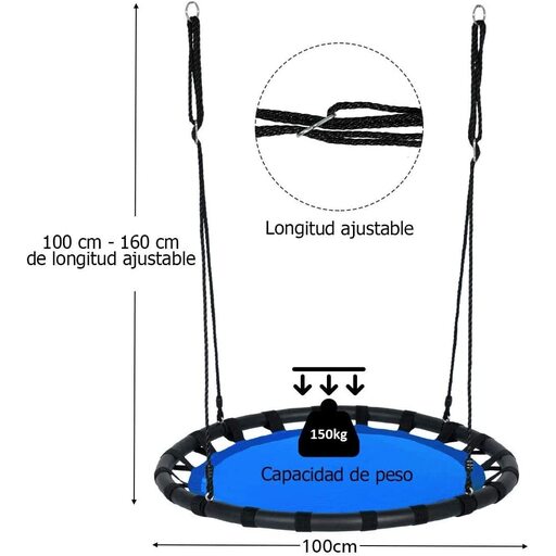 Runde Nestschaukel, 100 cm Durchmesser, 100–160 cm Durchmesser, Tragkraft bis zu 150 kg