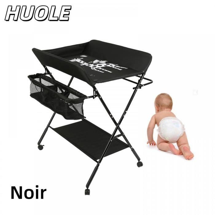 MESA - Trocador de fraldas com cesto de arrumação e cabide para roupas - Altura ajustável - 80*66*98 cm - Preto - HUOLE