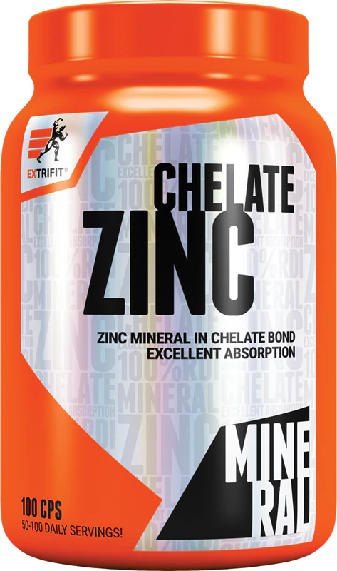 Výživový doplnok Extrifit Zinok Chelate v kapsulách pre správne fungovanie tela a dobrý stav vlasov a nechtov