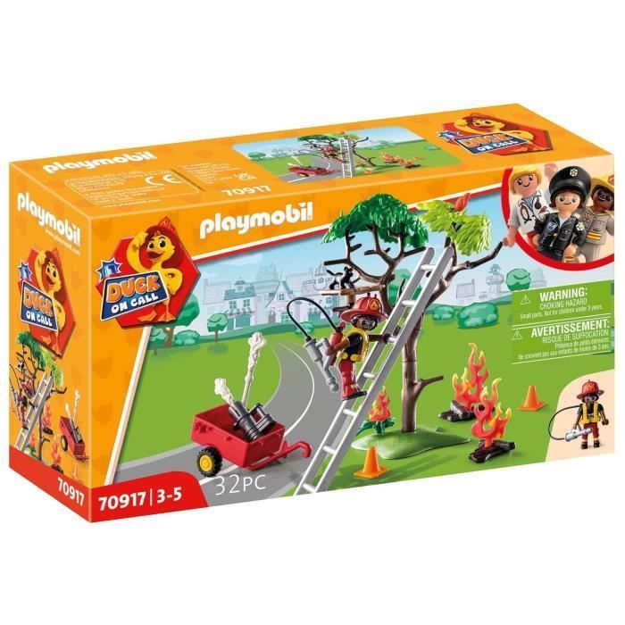 PLAYMOBIL - 70917 - EEND OP ROEP - Brandweerman en Kat - Meerkleurig - 225,1 g - 32 onderdelen