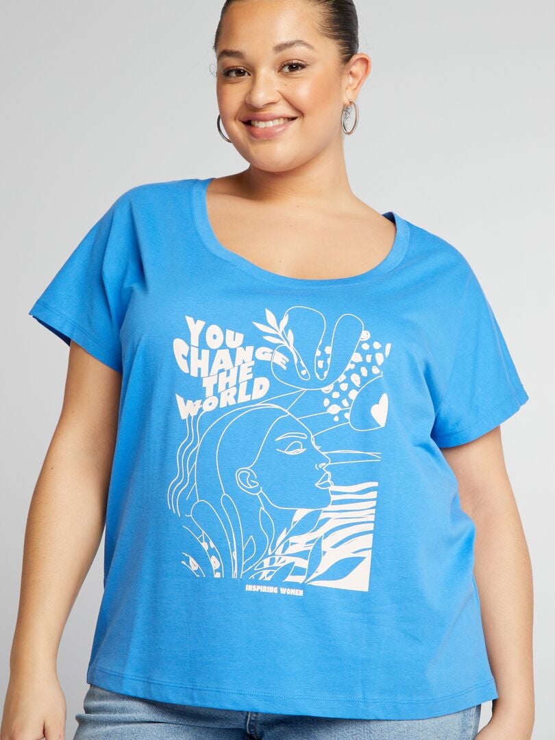 Bedrukt katoenen T-shirt - BLAUW
