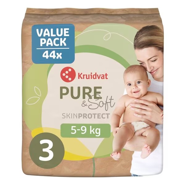 Kruidvat Pure & Soft пелене величине 3, повољно паковање<br>Величина 3 (4-9 кг), 44 комада