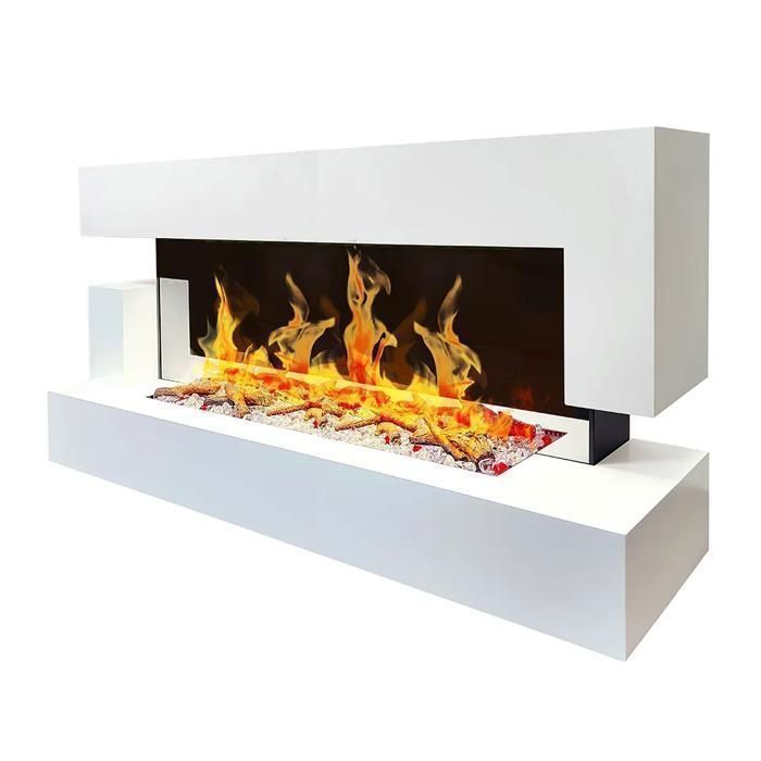 CHEMIN ARTE - Cheminée électrique Murale Quartz 120 cm - Effet Flammes LED, chauffage programmable, Télécommande