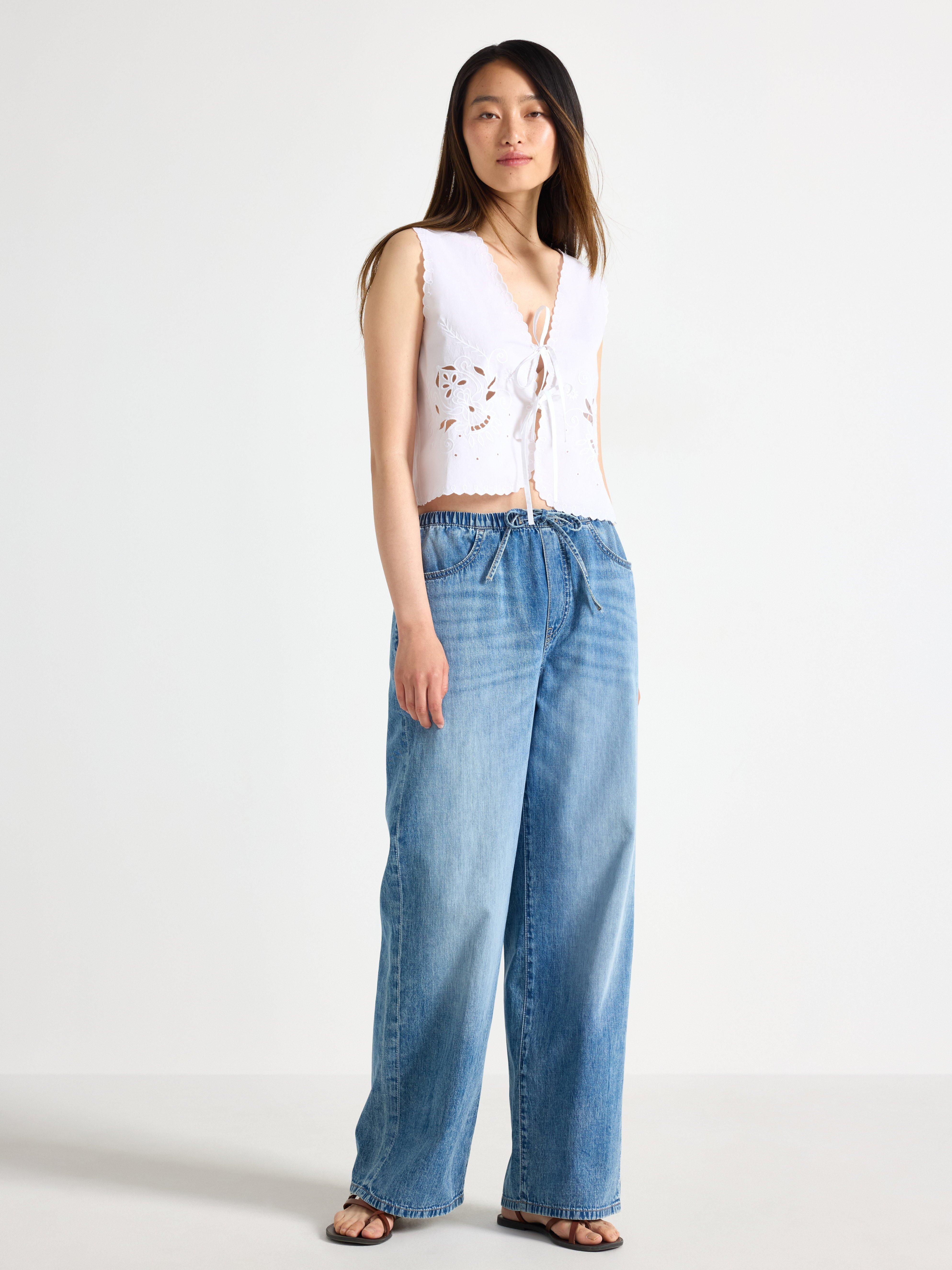 Pantalon en denim large à taille élastique