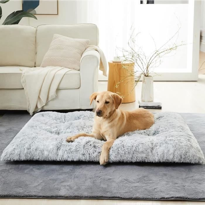 Panier Chien Grande Taille - Coussin Chien Anti Stress Lavable et Antidérapant - Gris Claire 110x75x15cm