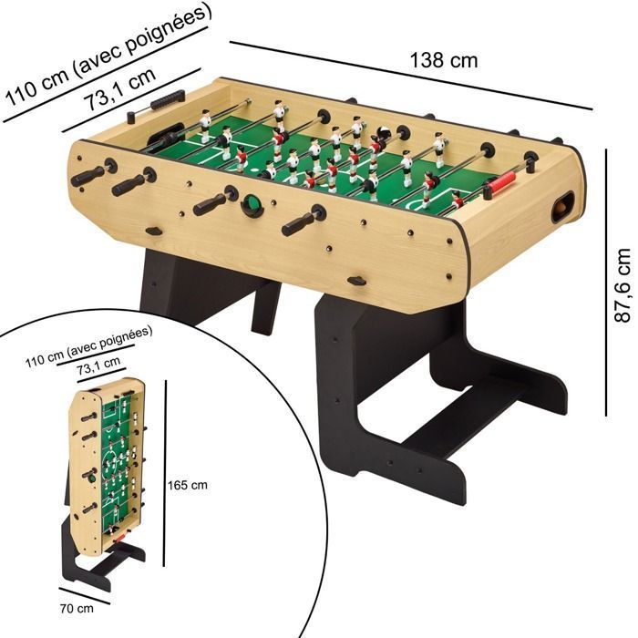 KANGUI Folding Foosball Table - Telescopic Rods - Sturdy - 2 to 4 Players - 3 Cork Balls Included