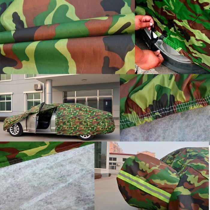 Funda para coche de camuflaje - LEOCLOTHO - 3XL - Tiras reflectantes - Impermeable - Resistente a los arañazos