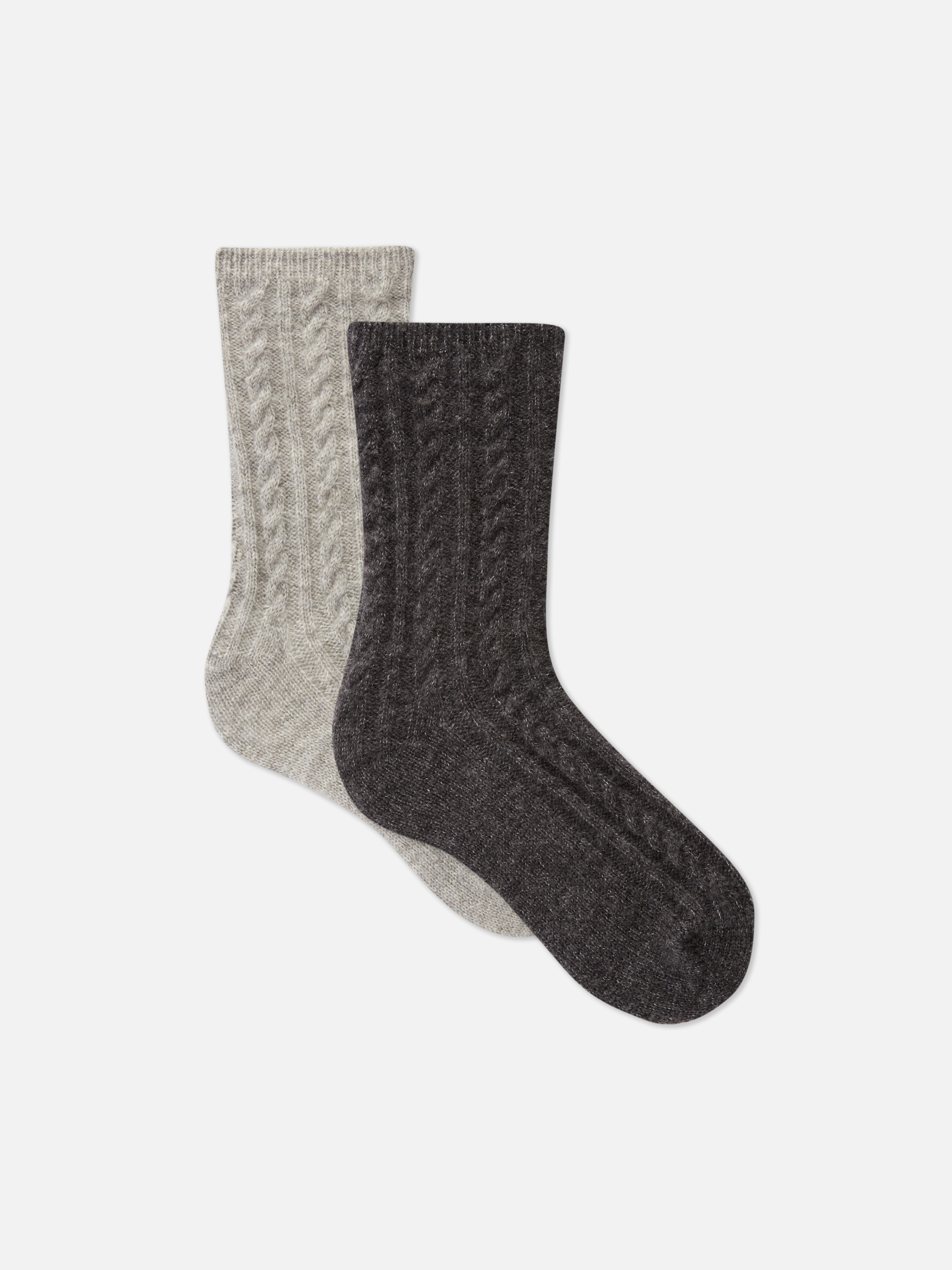 Zopfmuster-Socken, mittelhoch, 2 Paar Zwei Paar bequeme Zopfmuster-Socken, mittelhoch