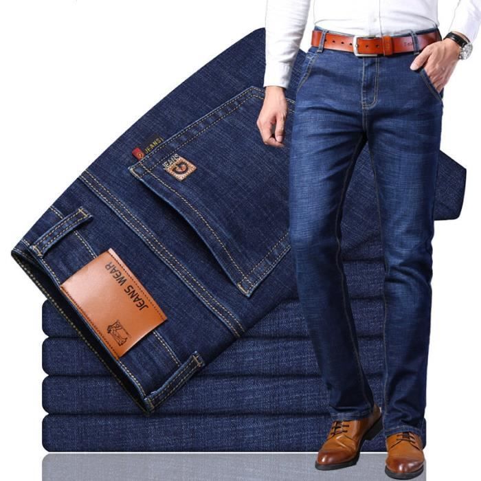 Pantalones vaqueros ajustados de corte recto y elástico para hombre, 5 bolsillos, elegante efecto lavado, tejido cómodo - Azul