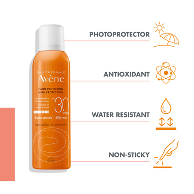 Avène Sun Care Silky Mist Sensitive Skin SPF30 Satin Mist Zonnebrandcrème voor gezicht en lichaam 150 ml