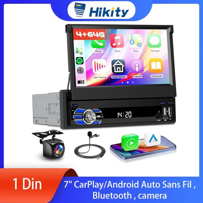 Radio para coche Android de 1 DIN con pantalla retráctil de 7
