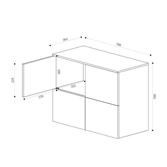 Mai & Mai Meuble de Rangement avec 4 Portes et 4 Compartiments Gris Noir Mat + Blanc Mat 76x36,4x74 cm SR04