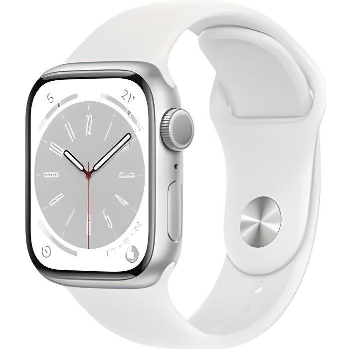 Apple Watch (Serie 8) 2022 GPS 41 mm - Aluminio plateado - Correa deportiva blanca - Reacondicionado - Excelente estado