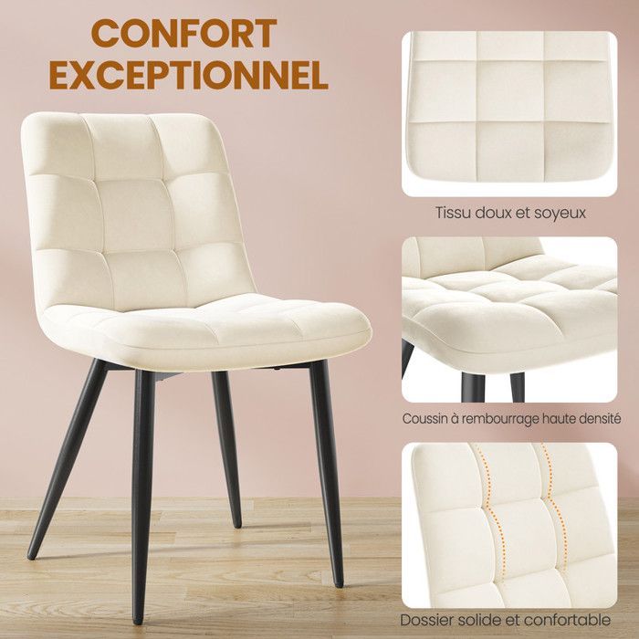 Set van 6 HavenlyHome eetkamerstoelen, beige fluwelen bekleding, ergonomisch ontwerp, metalen poten.