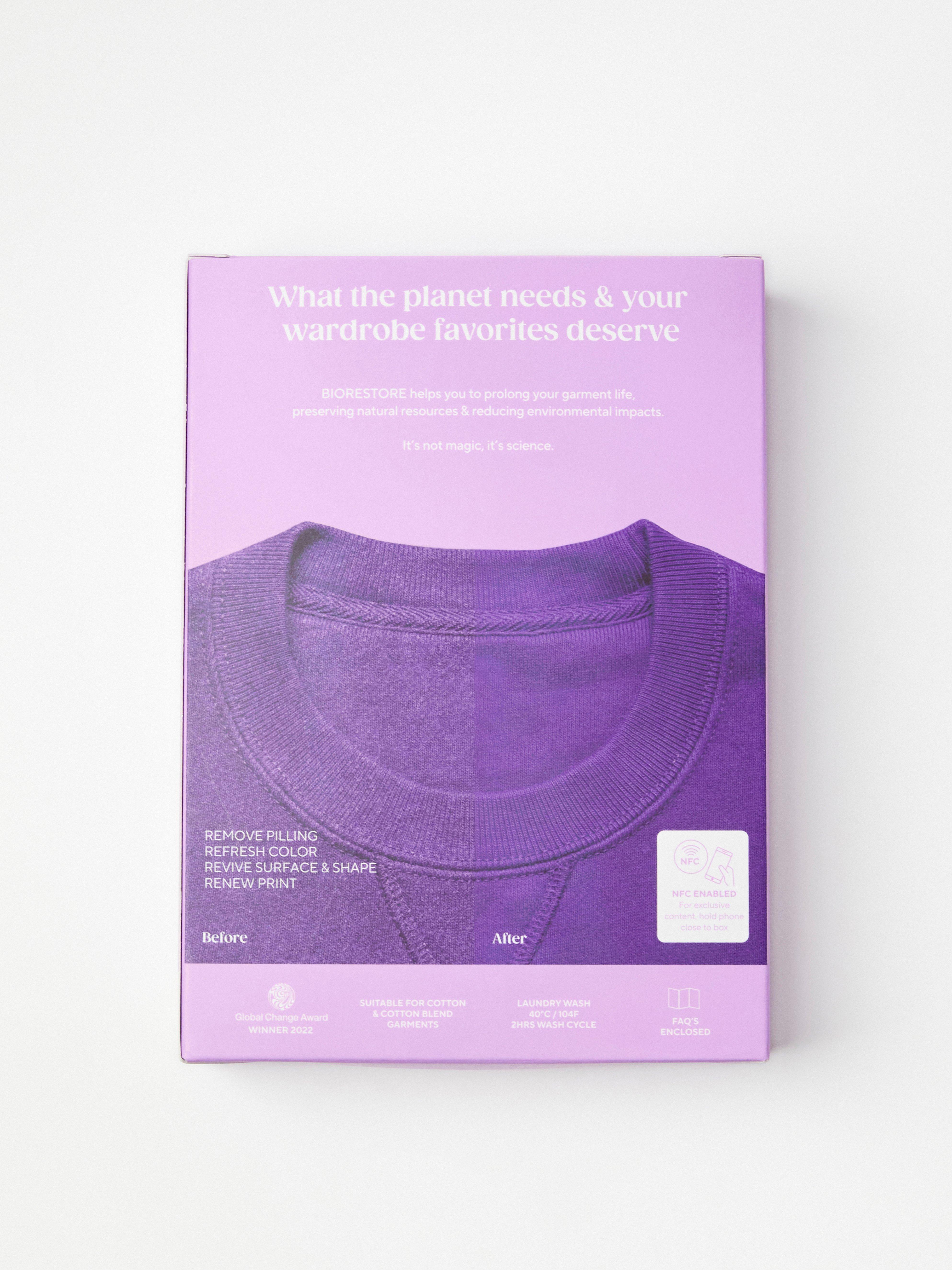 BIORESTORE – dê nova vida às suas roupas antigas. Transparente.