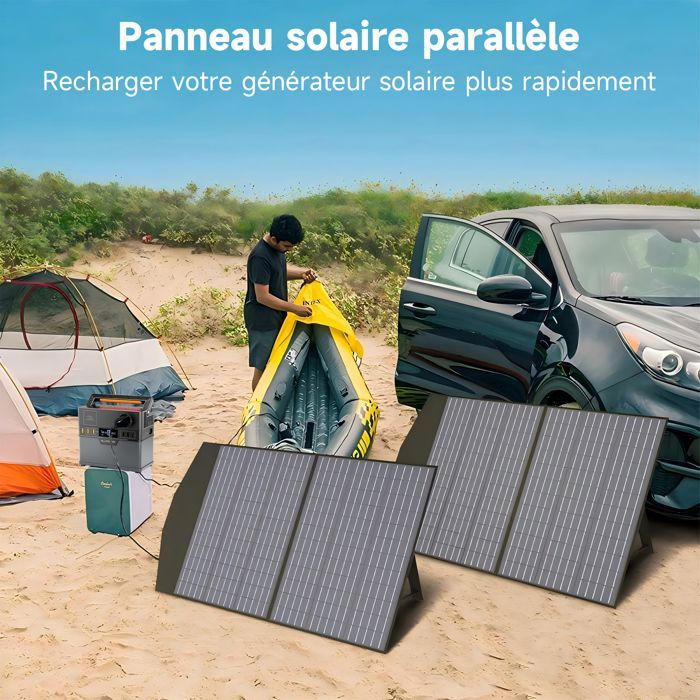 Panel solar plegable ALLPOWERS de 100 W: portátil, 22 % de eficiencia, compatible con estaciones de energía para camping.