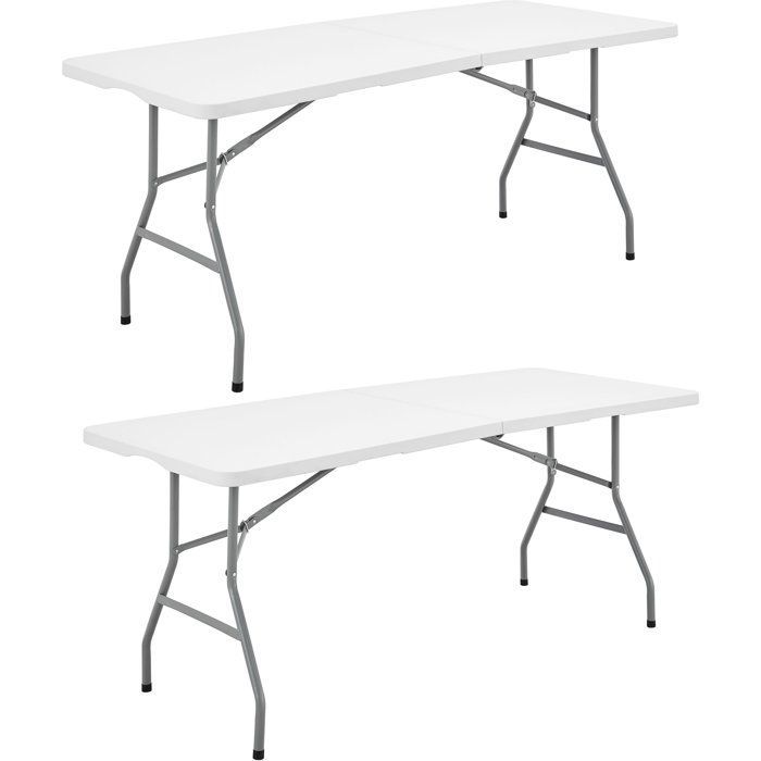 Set of 2 folding catering reception tables - 16 people - White - 180x74xH73.5cm - Steel frame and polyethylene PEH tabletop