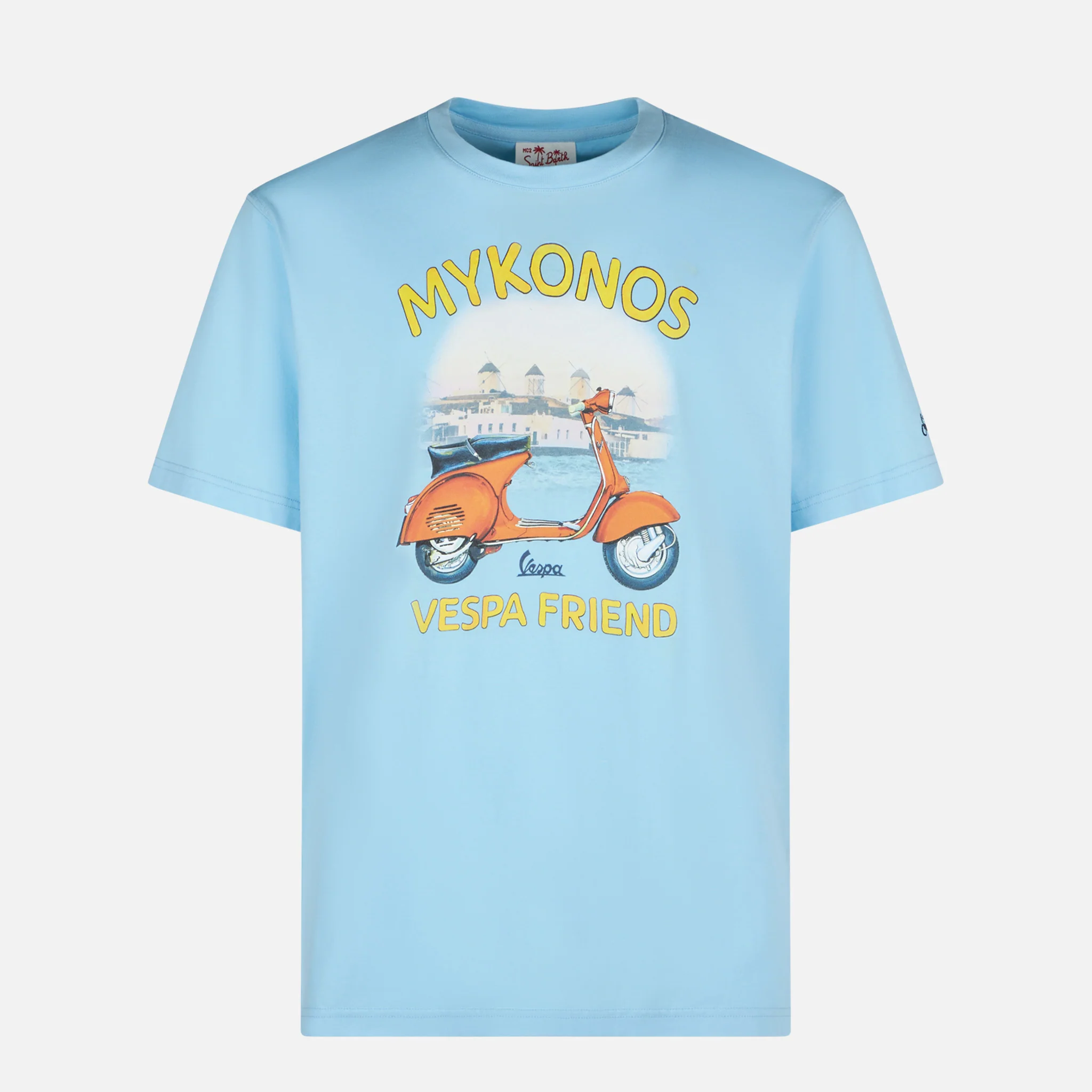 T-shirt voor heren van katoen met Mykonos Vespa-print | SPECIALE EDITIE