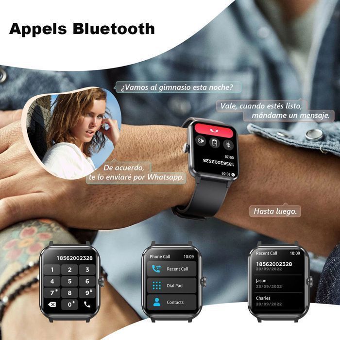 Smartwatch Blackview per uomo e donna con chiamate Bluetooth, assistente vocale, monitoraggio del sonno, contapassi, compatibile con Android e iOS, nero
