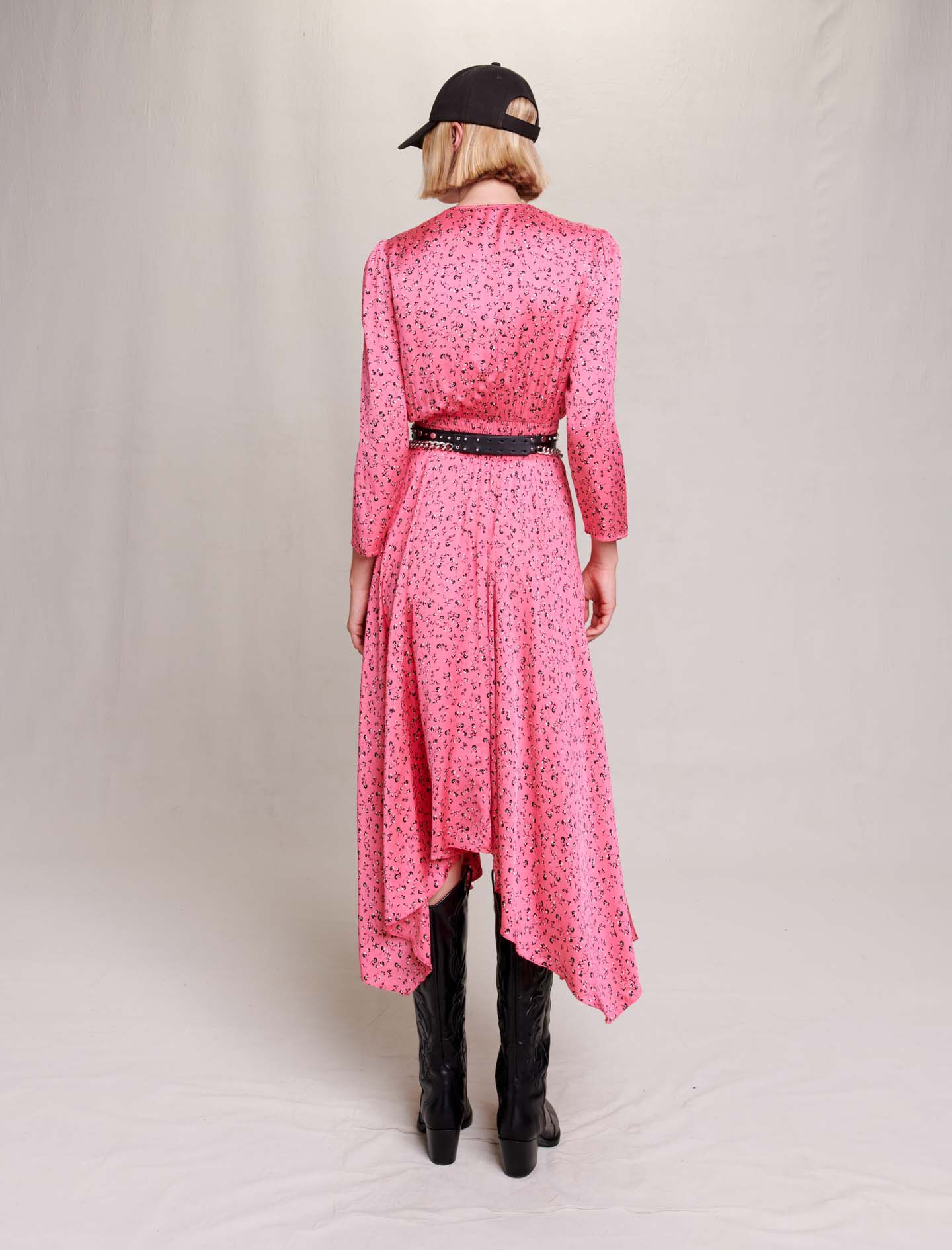 Midi-jurk met bloemenprint-Imprimé petites fleurs rose