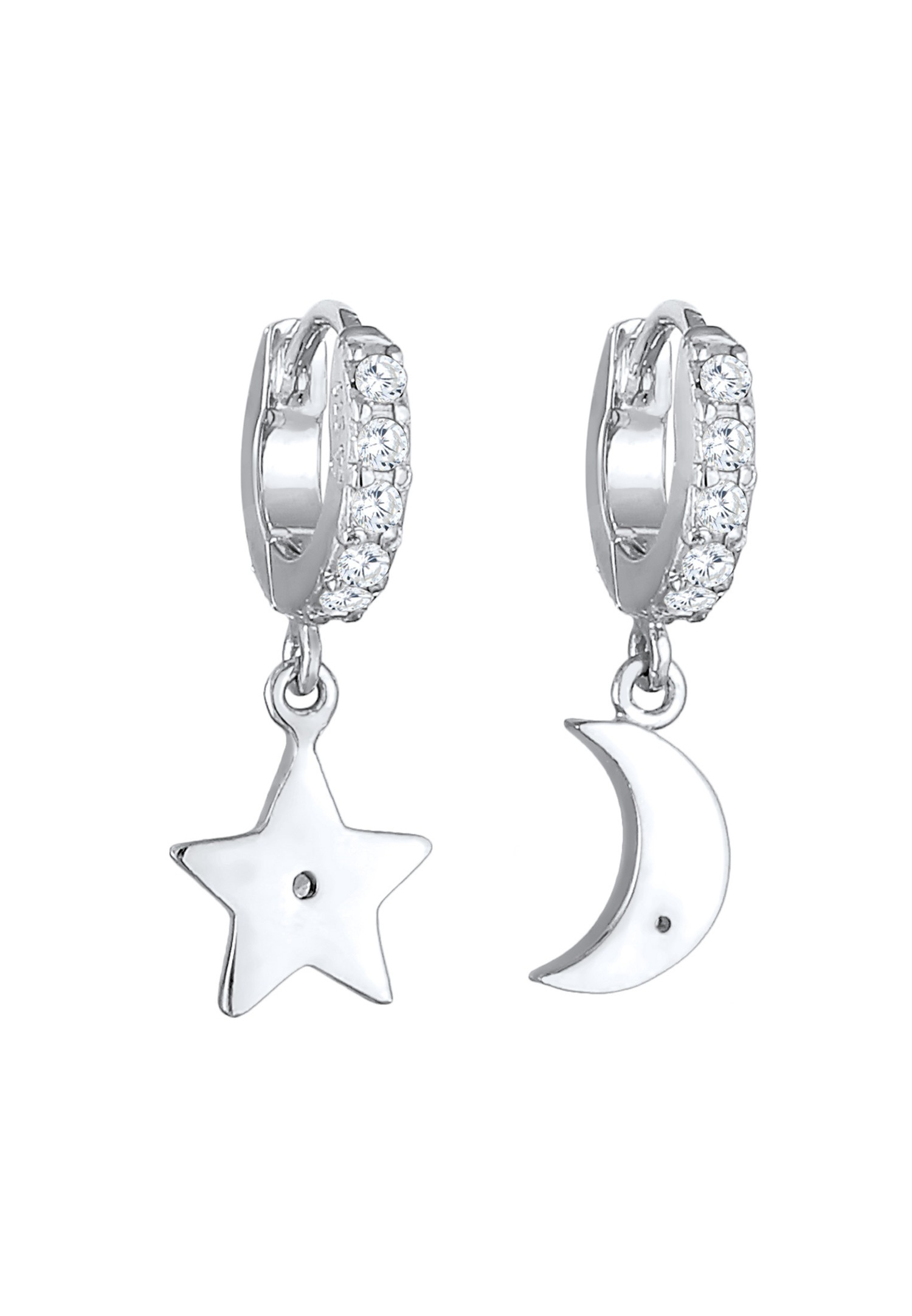 Elli Pendentif Créole Femme Etoile Lune Astro Tendance avec Cristaux de Zirconia en Argent Sterling 925