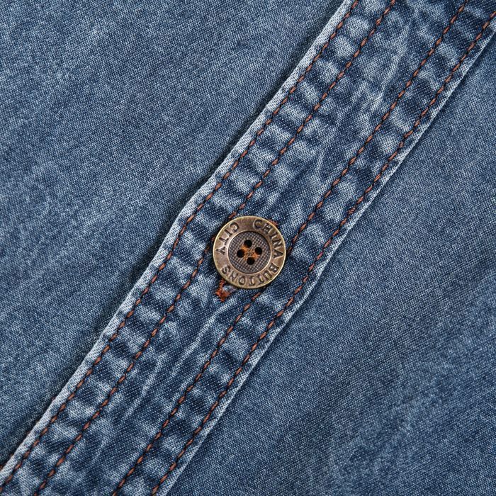 Camicia da uomo a maniche corte in denim, vestibilità regolare, casual estiva in cotone con tasche - Azzurro chiaro