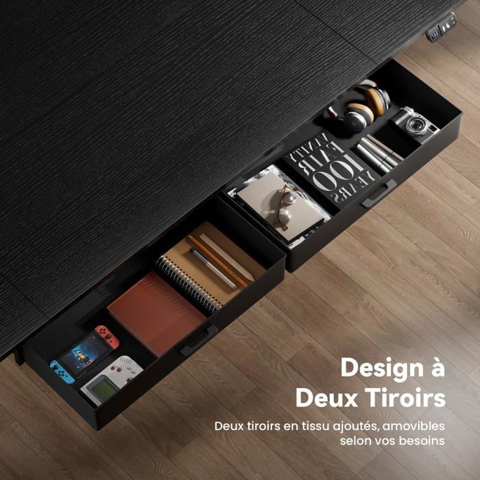 HLONONE Elektrisch zit- en sta-bureau, 180 x 80 cm, met geïntegreerd stopcontact, 2 uitneembare lades, USB-C-poort, zwart