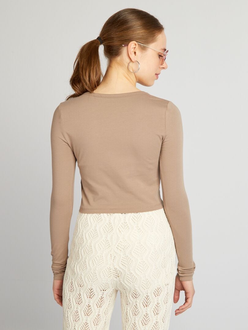 Crop top met lange mouwen - BEIGE